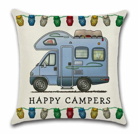 Cushion cover Happy Campers, blue motorhome