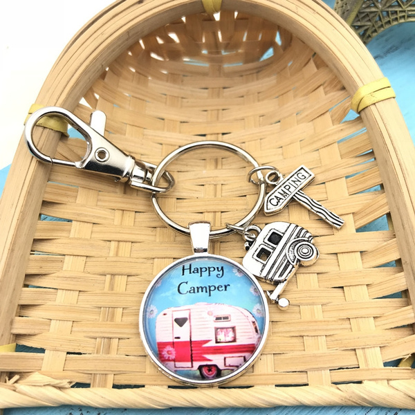 Key Ring "Happy Campers", pink Moutere Caravans