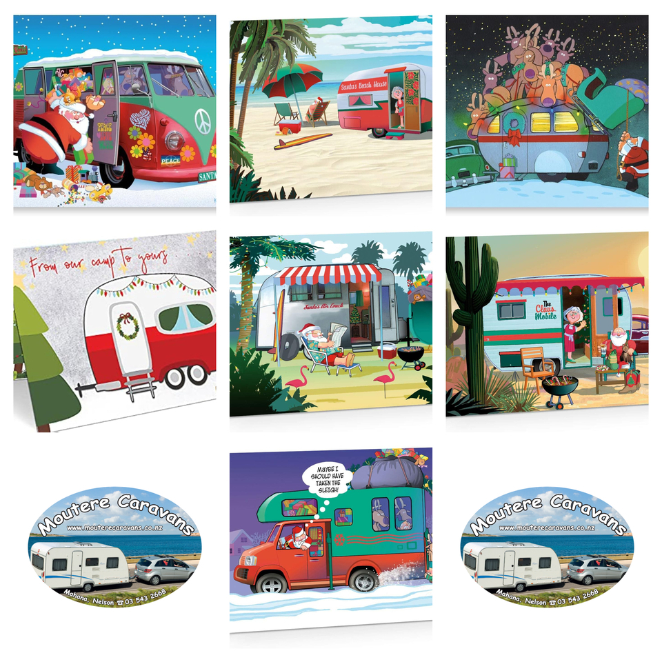 Santa Caravan, VW bus and motorhome Christmas Card with Envelope