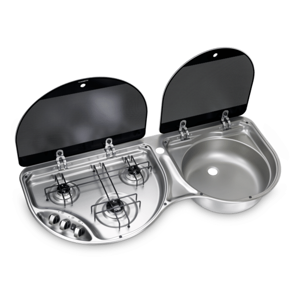 Dometic 3 Burner Hob and Sink Combination with Lid - Electronic Ignition, MO8123