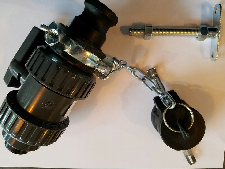 Premade valve and camlock fitting for waste outlet on caravan for Self- Containment