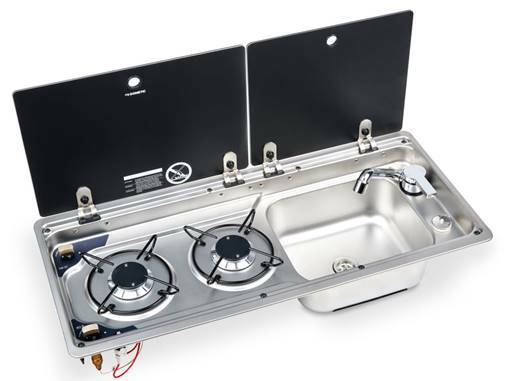 Dometic MO9722 2 Burner Combination Stove and Sink with Fold Down Mixer