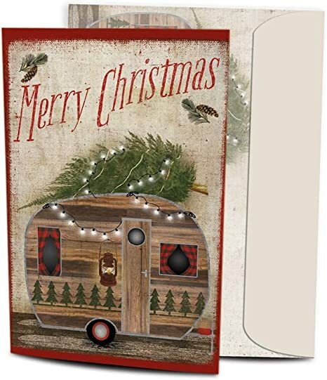 Retro Caravan Christmas Greeting Card with printed envelope