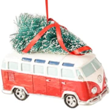 VW Van Christmas Ornament, red, with tree on roof