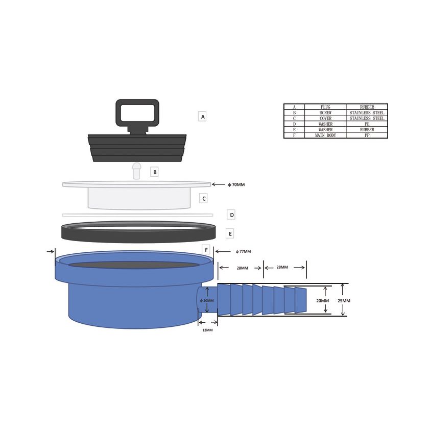 Sink Waste Drain Angle with Plug 55mm Moutere Caravans