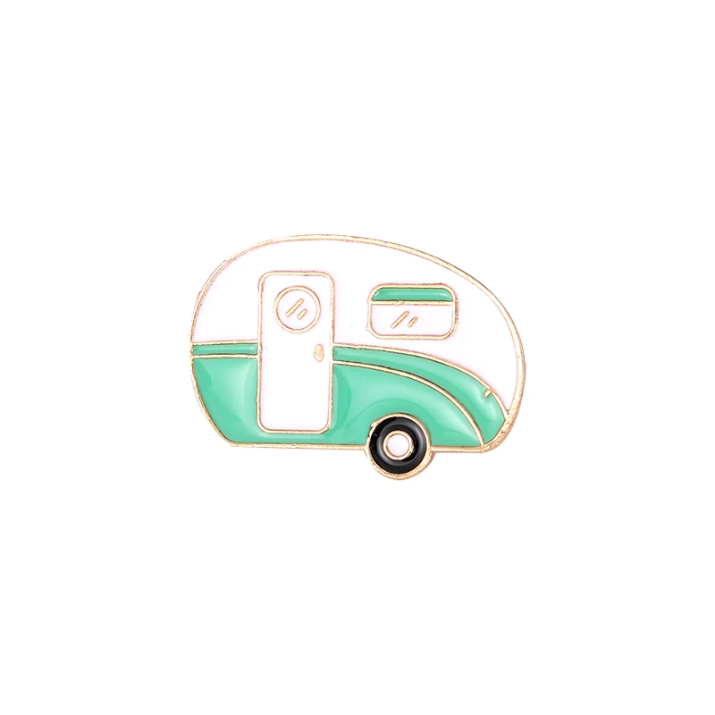 Vintage Green Caravan Enamel Pin Brooch