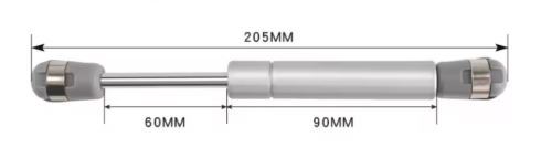 Gas strut for cupboards in caravans/motorhomes, silver, 100N, 205 mm long