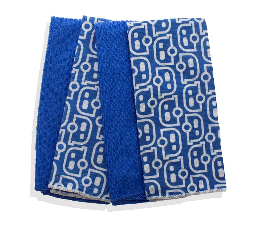 Bailey Microfibre cleaning cloths, blue/caravan print, set of 4