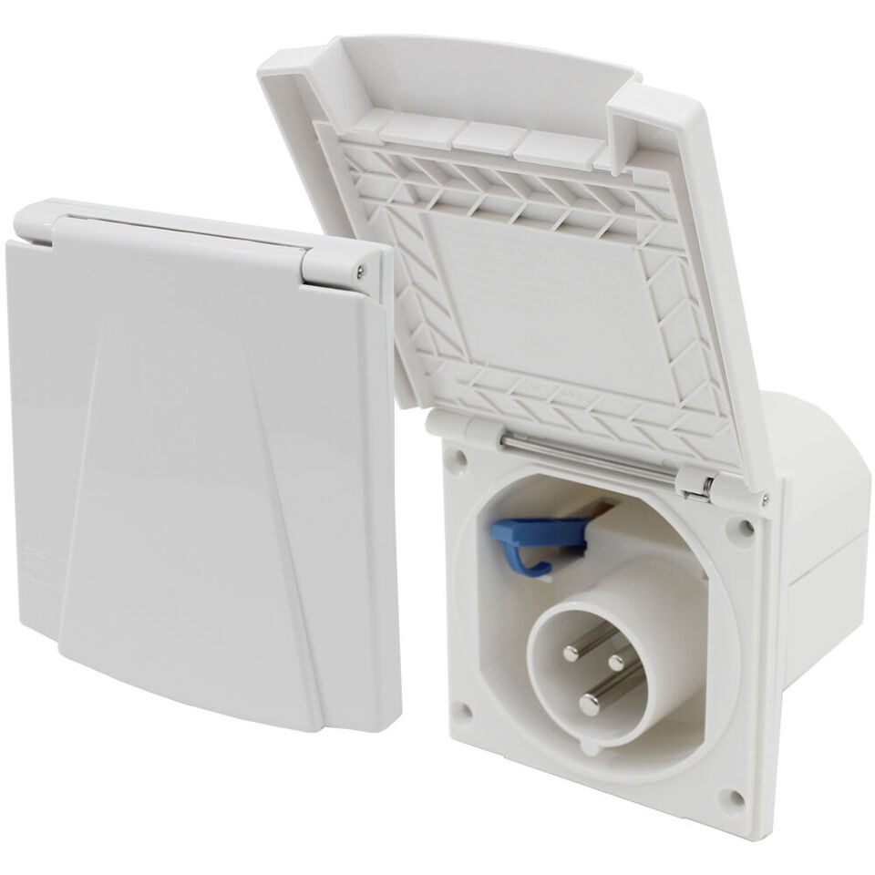 HABA Caravan CEE Supply socket with lid for caravans and motorhomes, white ABS