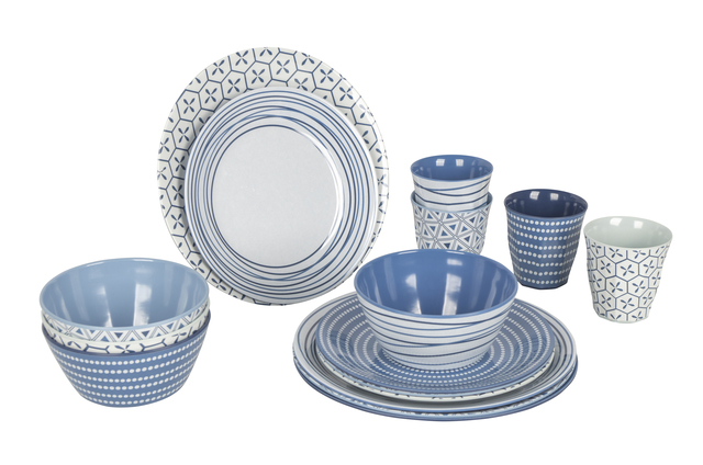 BO-CAMP Melamine tableware set, blue, set of 16 pcs.