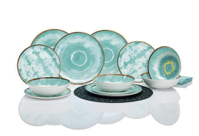 Flamefield tableware set BOHO DREAM, turquoise, 12pcs