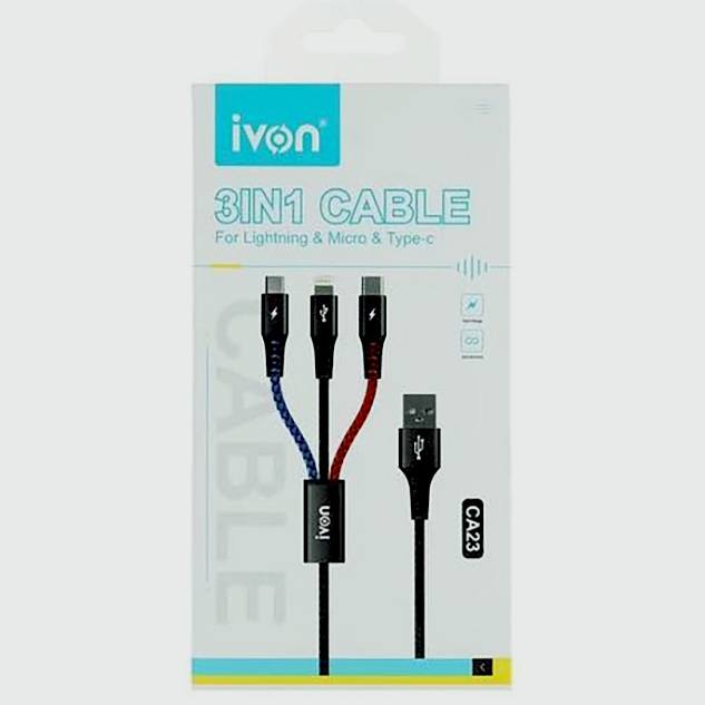 IVON 1.2m 3-in-1 USB Charging Cable