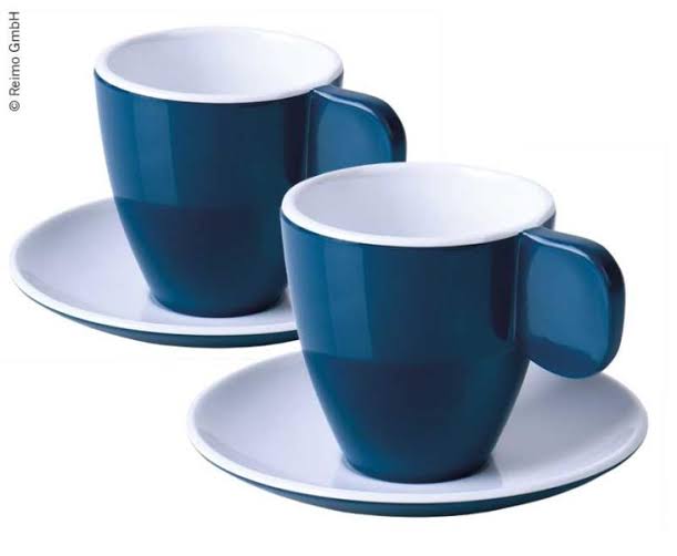Melamine espresso cups, set of 2, dark grey/white, 2 cups+2 coasters