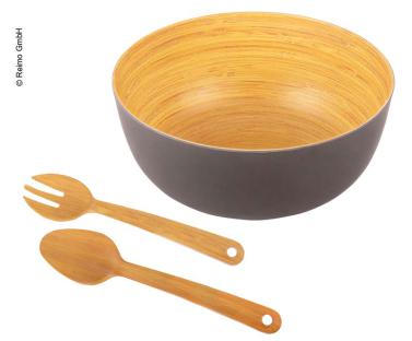 Bamboo salad bowl with salad servers, 23 cm diameter