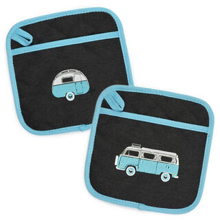 Van Go Collections Embroidered Pot holders, VW camper and Escargot caravan